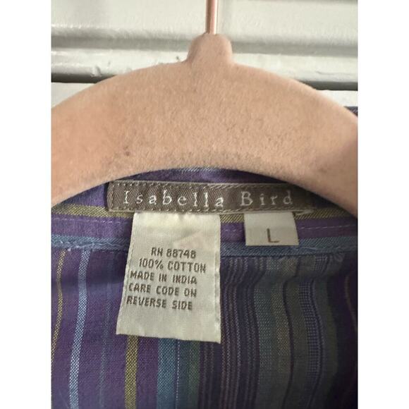 ISABELLA BIRD Purple Striped Cotton Snap-Button Shirt Top - Sz Large - Picture 2 of 4